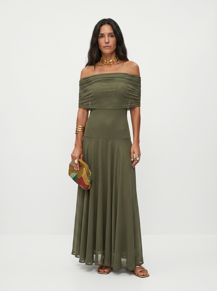 Damen Maxikleid Mit Bardot Ausschnitt Und Drapierung