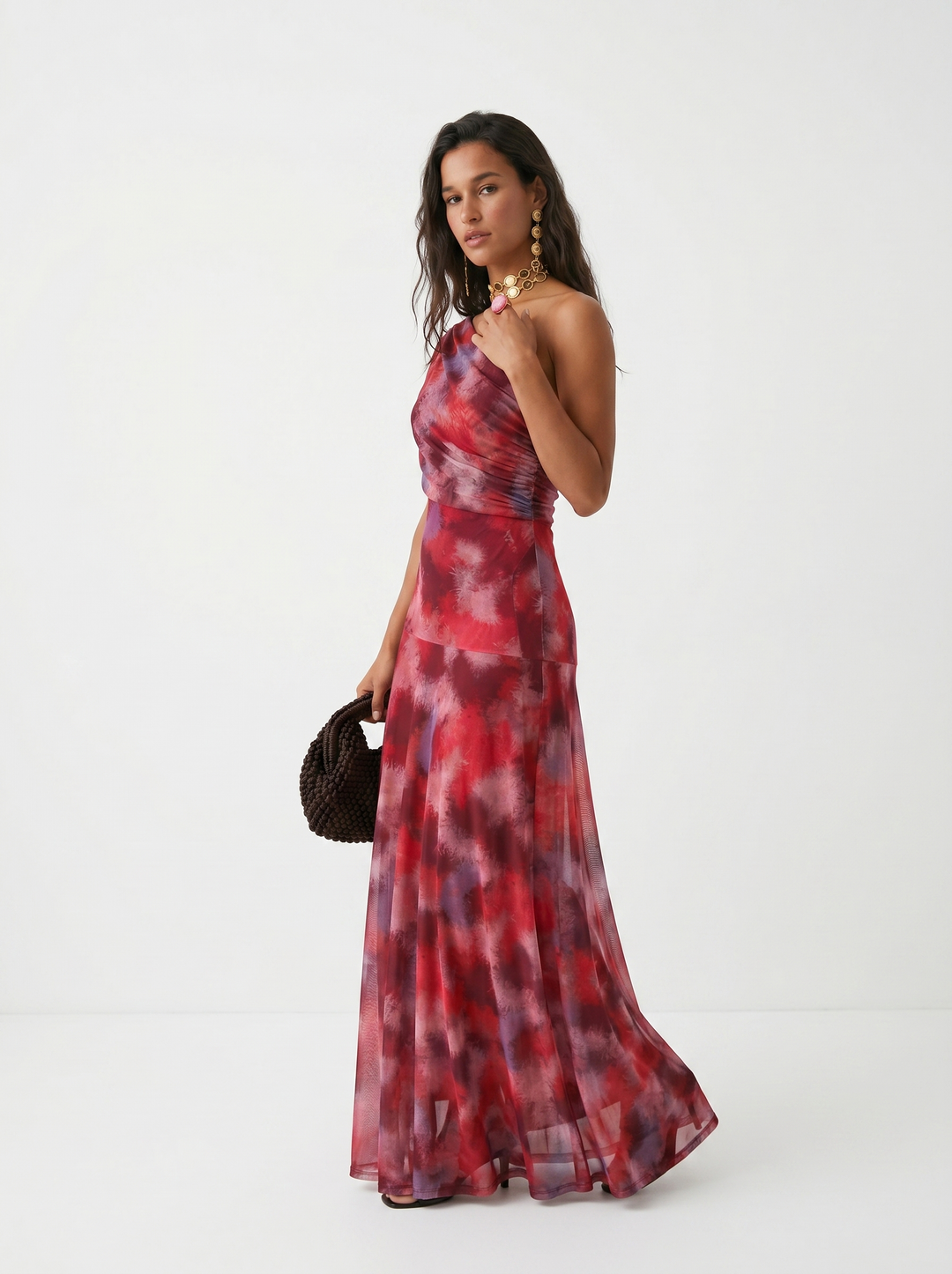 Damen Maxikleid mit Bardot-Ausschnitt und Drapierung in eleganter langer Silhouette