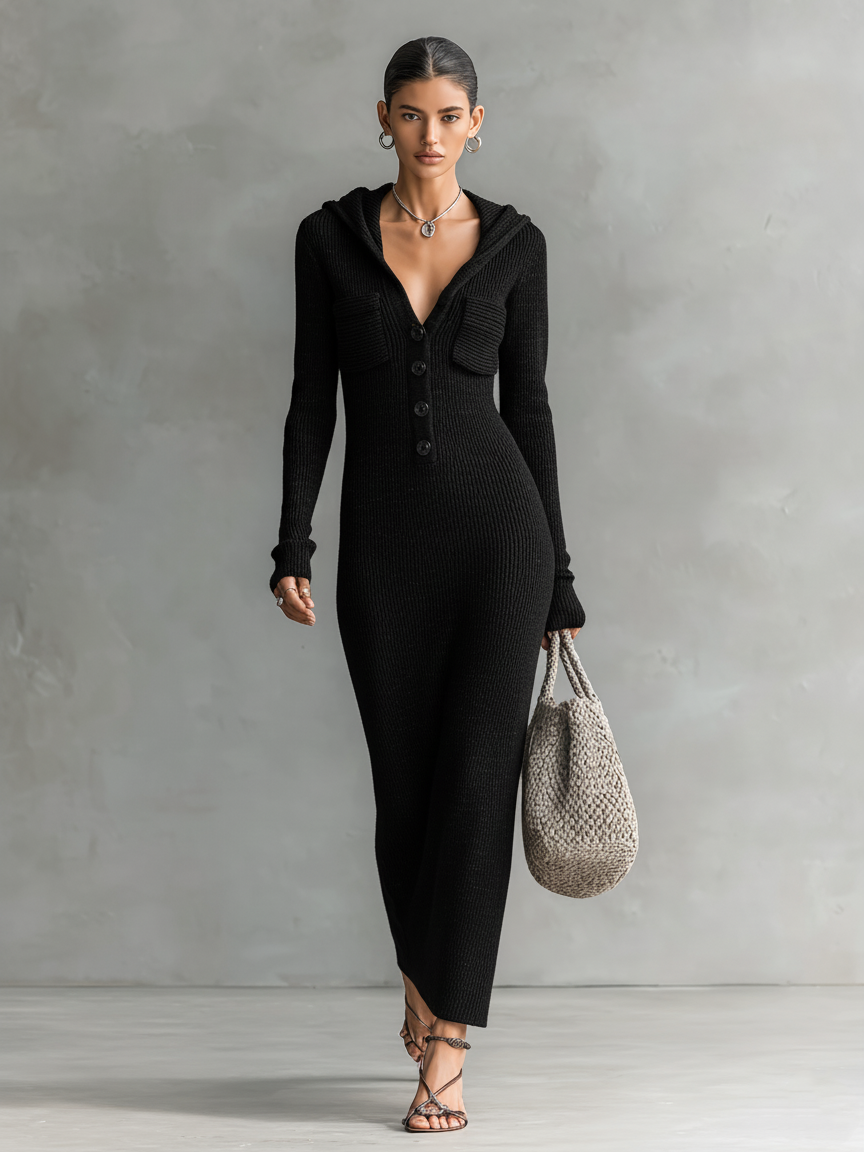 Weiches Damen-Strickkleid in langer, eleganter Silhouette