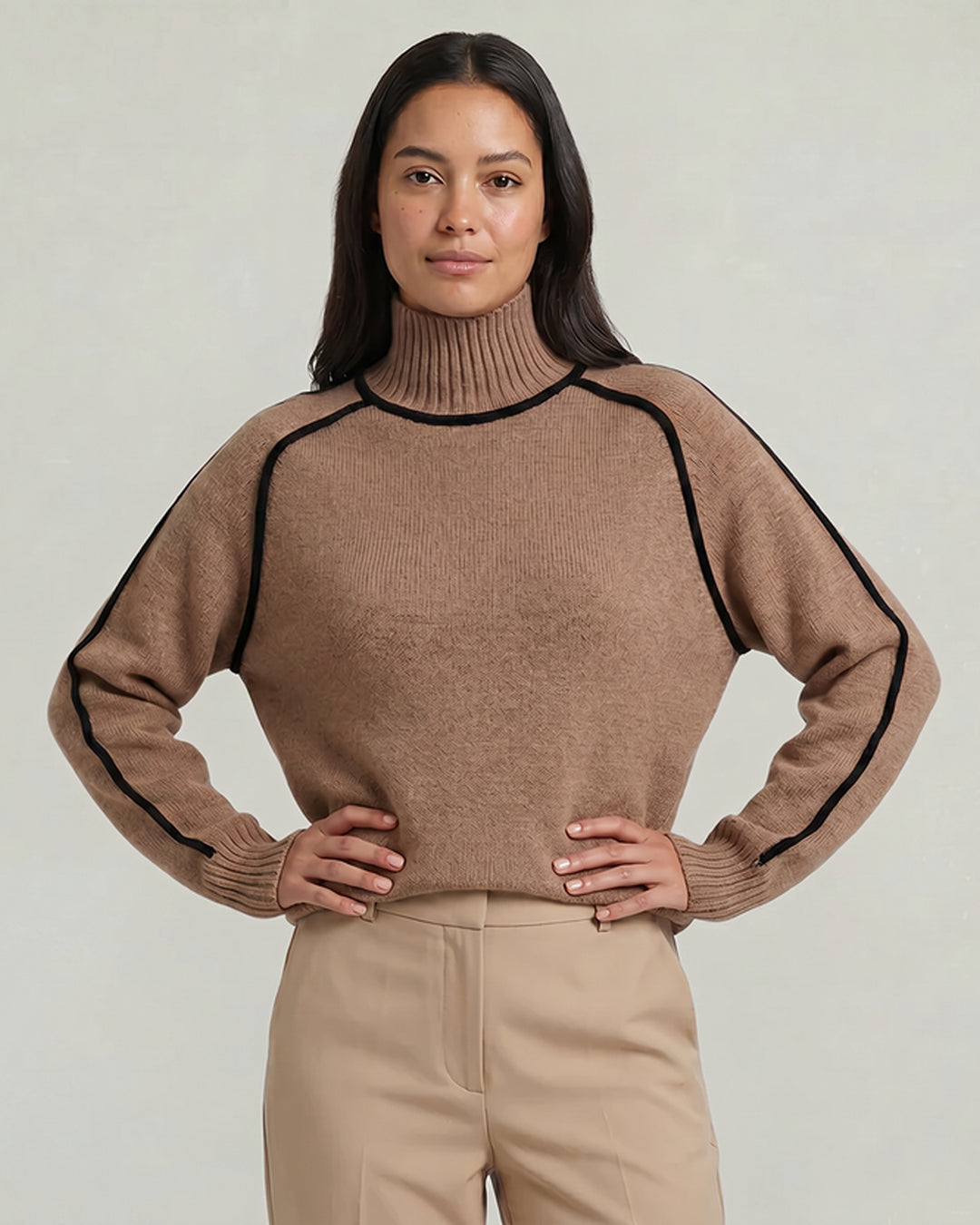 Damen Oversize Rollkragenpullover Mit Kontrastdetails