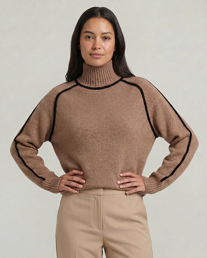 Damen Oversize Rollkragenpullover Mit Kontrastdetails