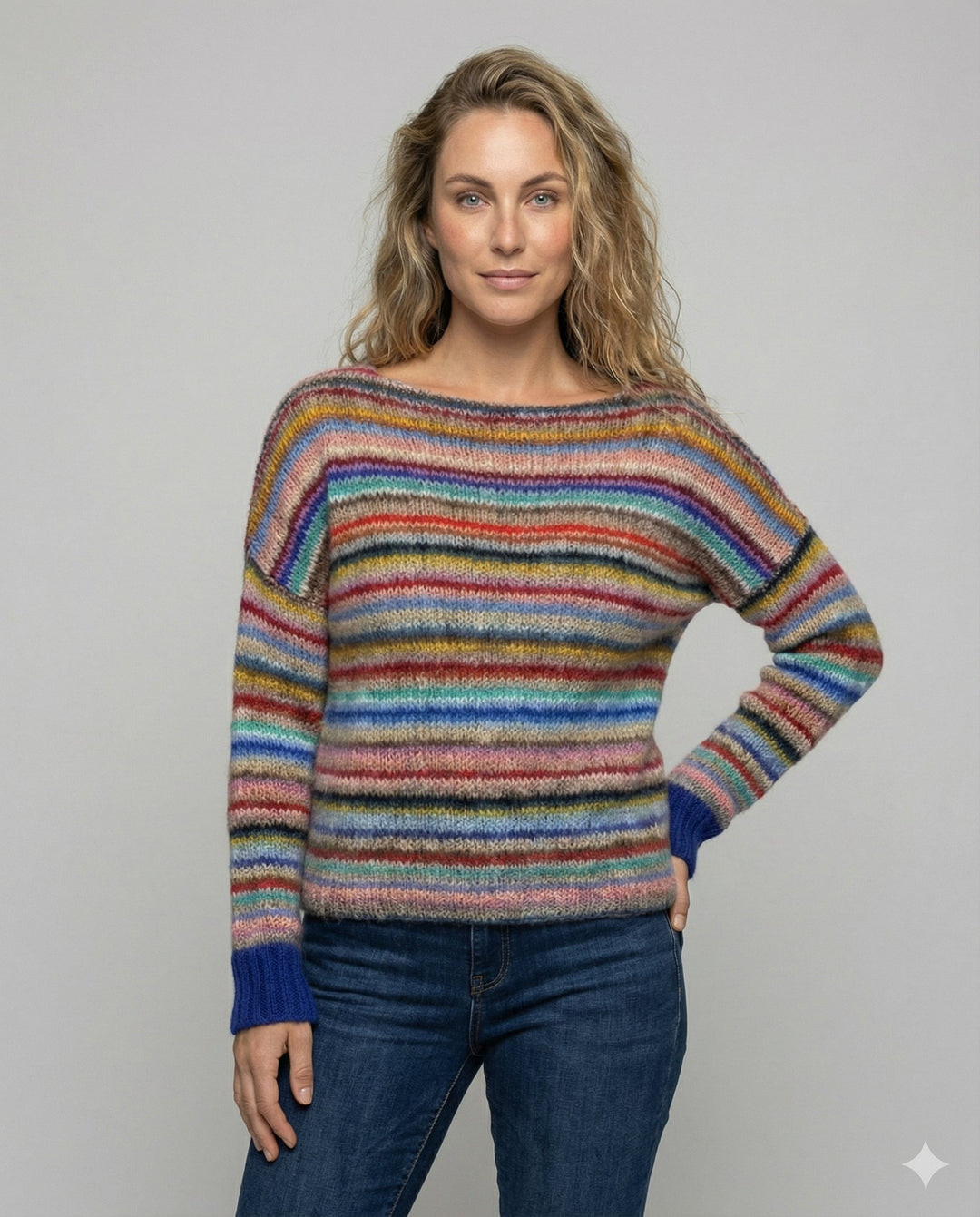 Damen-Norwegerpullover mit nordischem Muster auf der Vorderseite