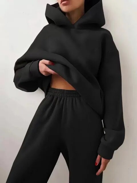 Damen Hoodie Jogginghosen Set Aus Weichem Stoff