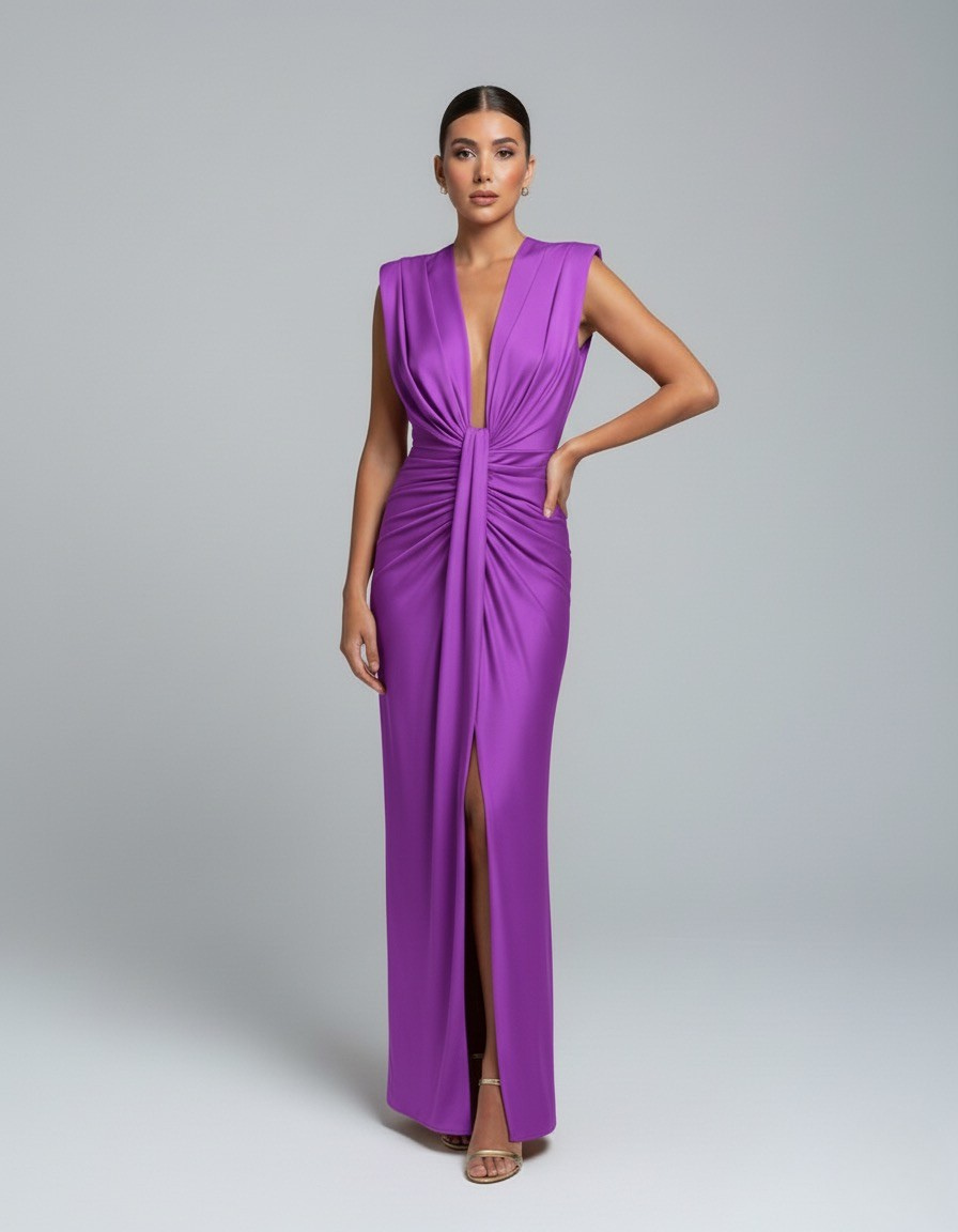 Langes Damenkleid mit tiefem Ausschnitt für besondere Anlässe