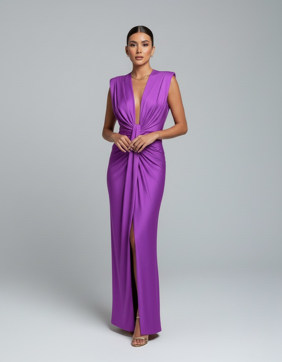 Maxikleid mit V-Ausschnitt und femininem, fließendem Schnitt