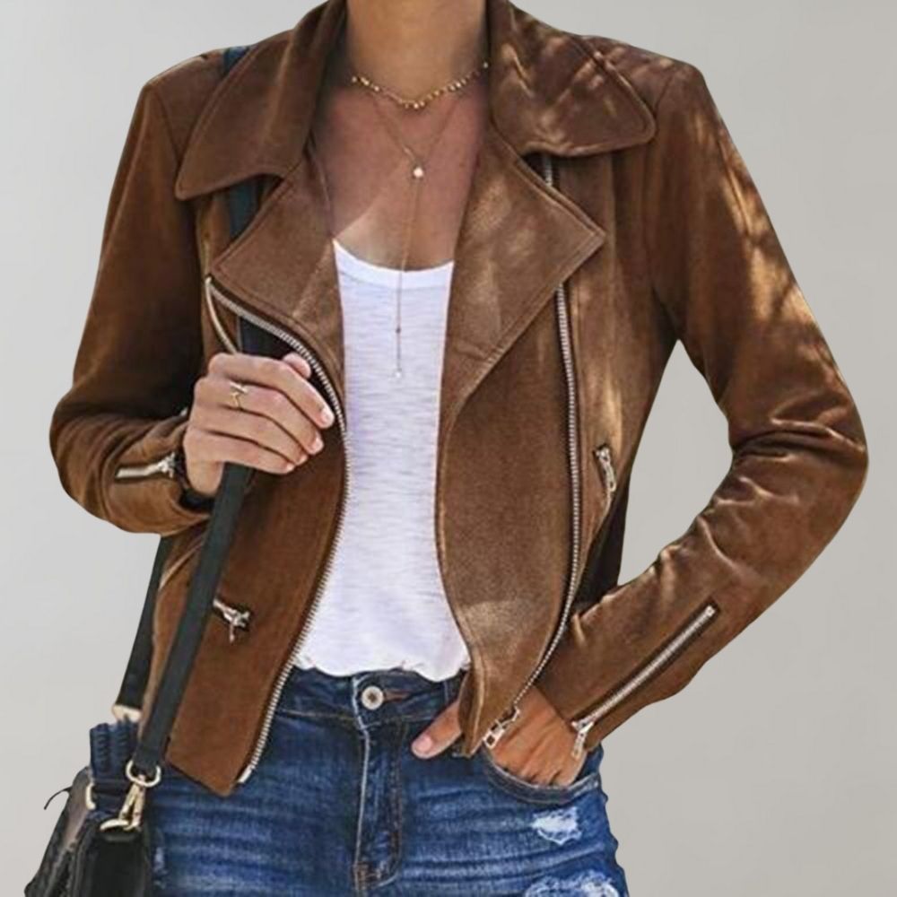 Damen-Wildleder-Bikerjacke mit körpernahem Schnitt