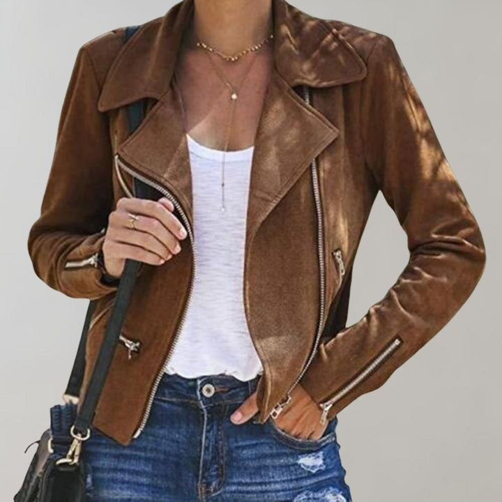 Damen-Wildleder-Bikerjacke mit körpernahem Schnitt