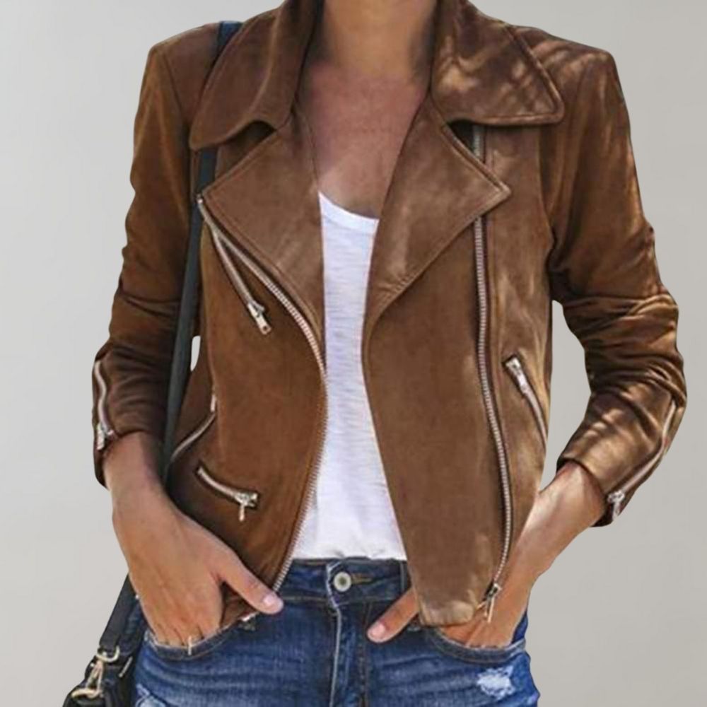 Women's suede biker jacket, slim fit