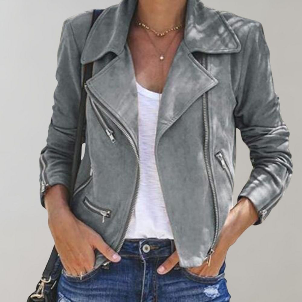 Women's suede biker jacket, slim fit