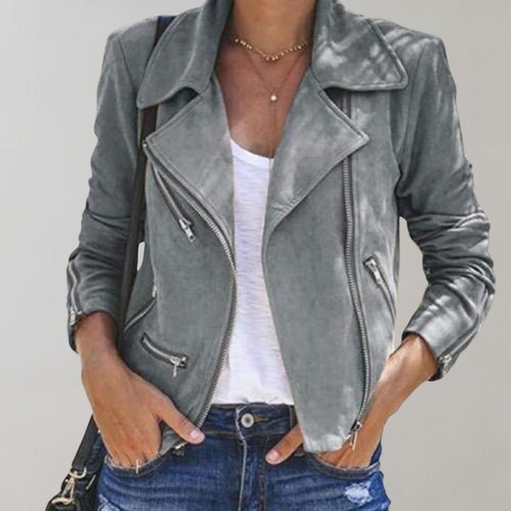 Women's suede biker jacket, slim fit