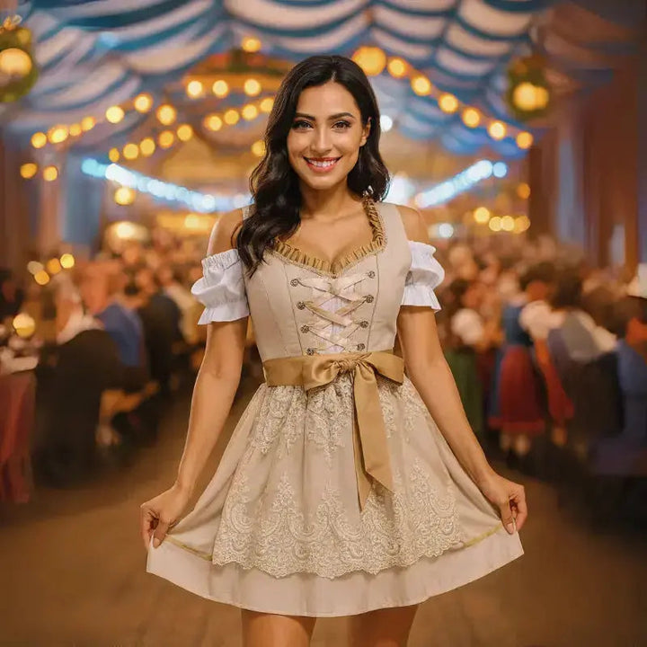 Damen Dirndlkleid Mit Stickerei Und Miederoberteil