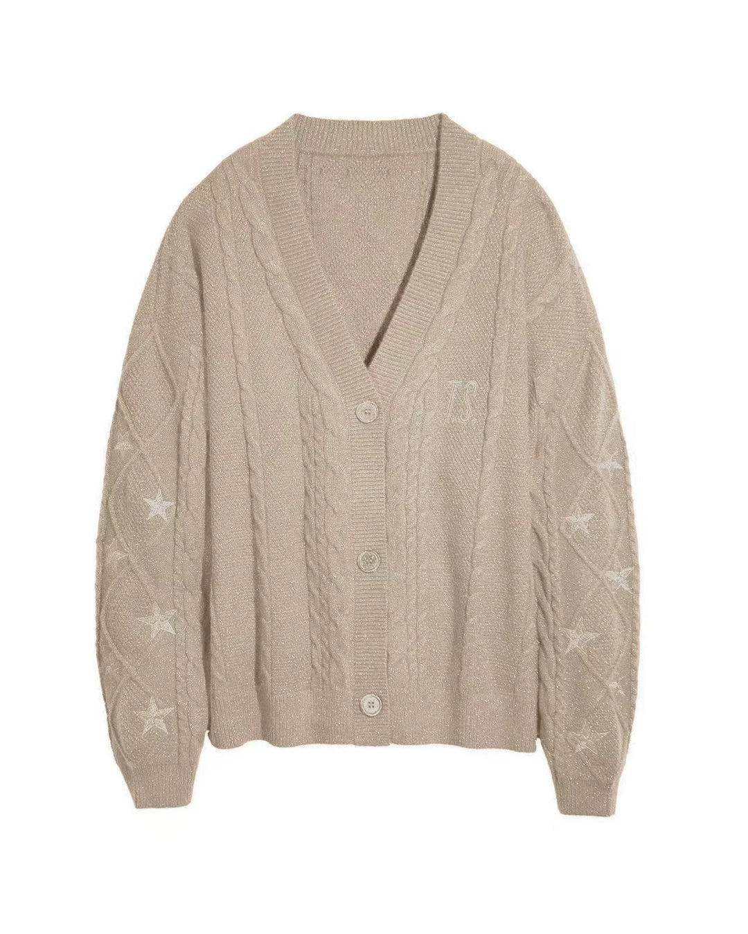 Women's Chunky Knit Cardigan with Cable Pattern and V-Neck