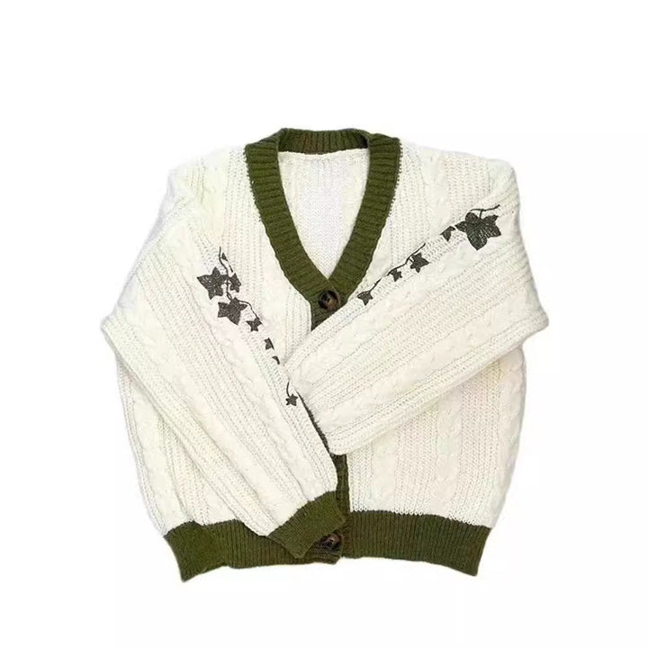 Florale Blumenstickerei am Ärmel des Oversize-Cardigans