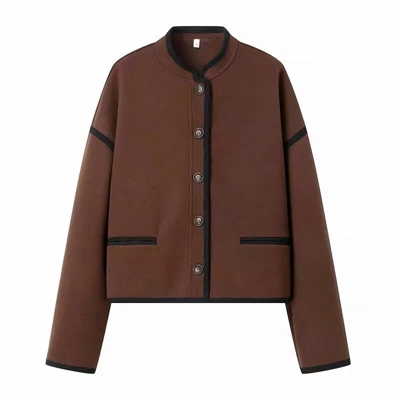 Women's Cropped Transitional Jacket With Buttons And Pockets