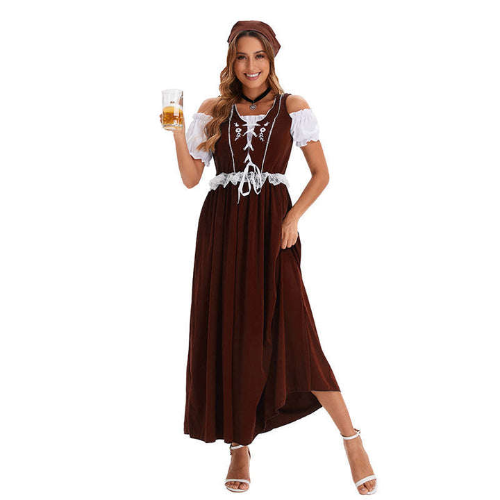 Damen Langes Trachtenkleid Im Dirndlstil Mit Schnürcorsage