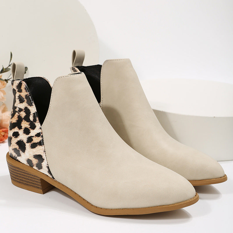 Women's Chelsea Boots with Leopard Heel Detail