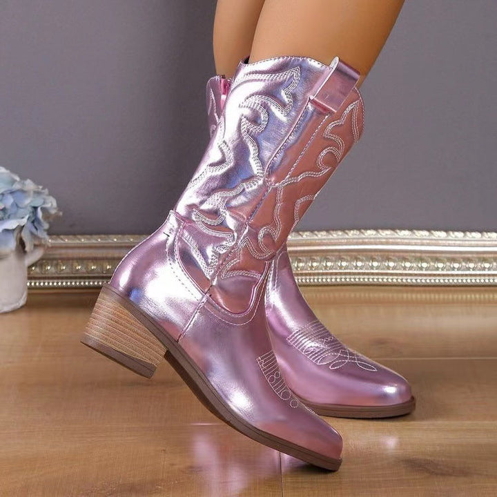 Women's Cowboy Boots with Medium Heel and Zipper