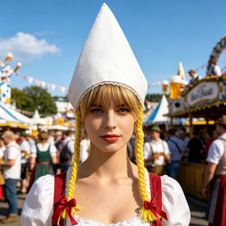 Baumwollvelours-Trachtenhaube mit Spitzenrand in der Gesamtansicht