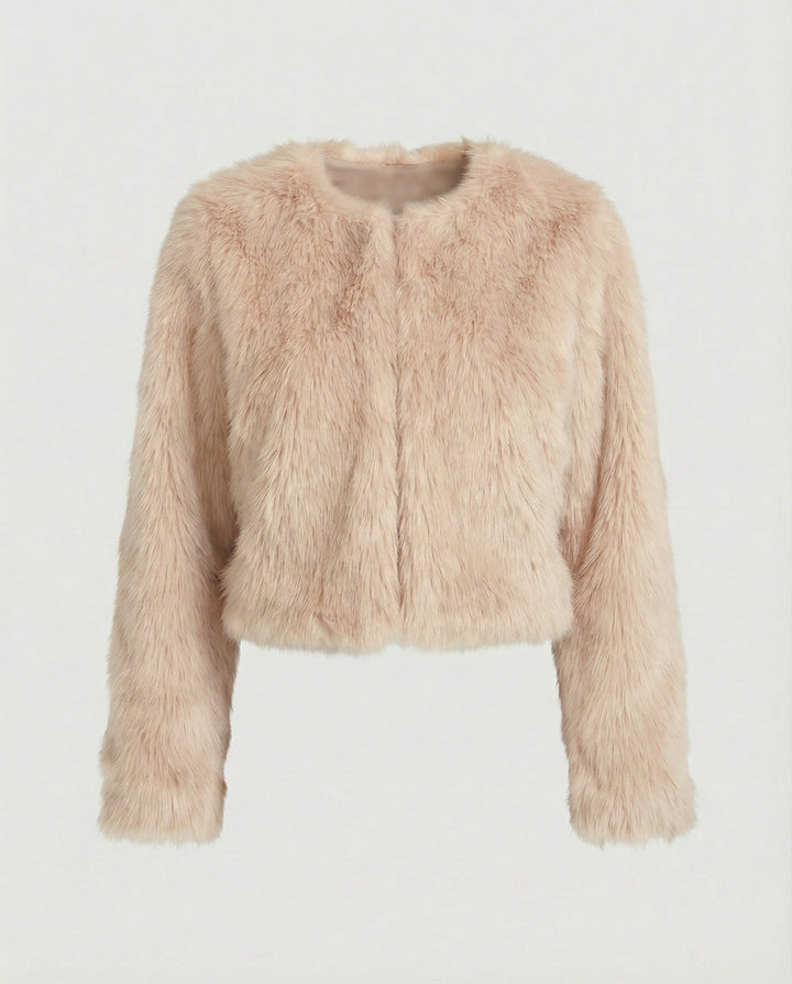 Damen Kurzjacke Aus Flauschigem Stoff