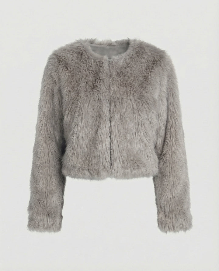 Damen Kurzjacke Aus Flauschigem Stoff
