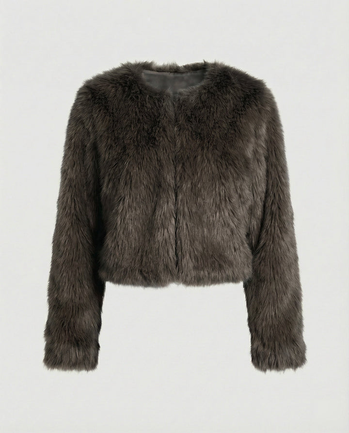 Damen Kurzjacke Aus Flauschigem Stoff