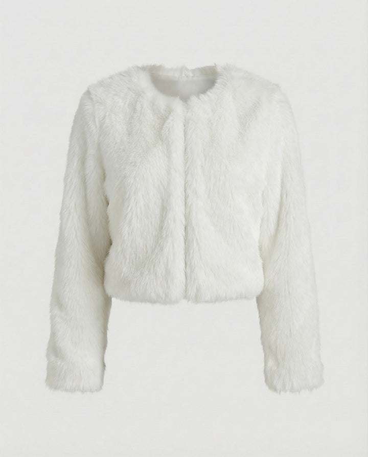 Damen Kurzjacke Aus Flauschigem Stoff