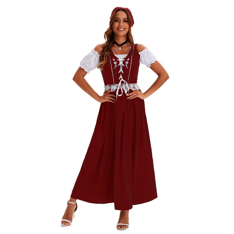 Damen Langes Trachtenkleid Im Dirndlstil Mit Schnürcorsage