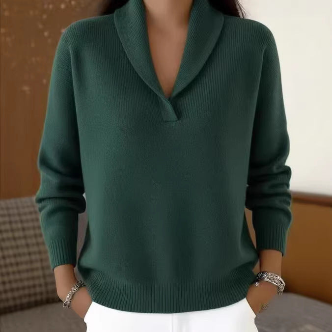 Women's Knit Sweater With V-Neck And Collar