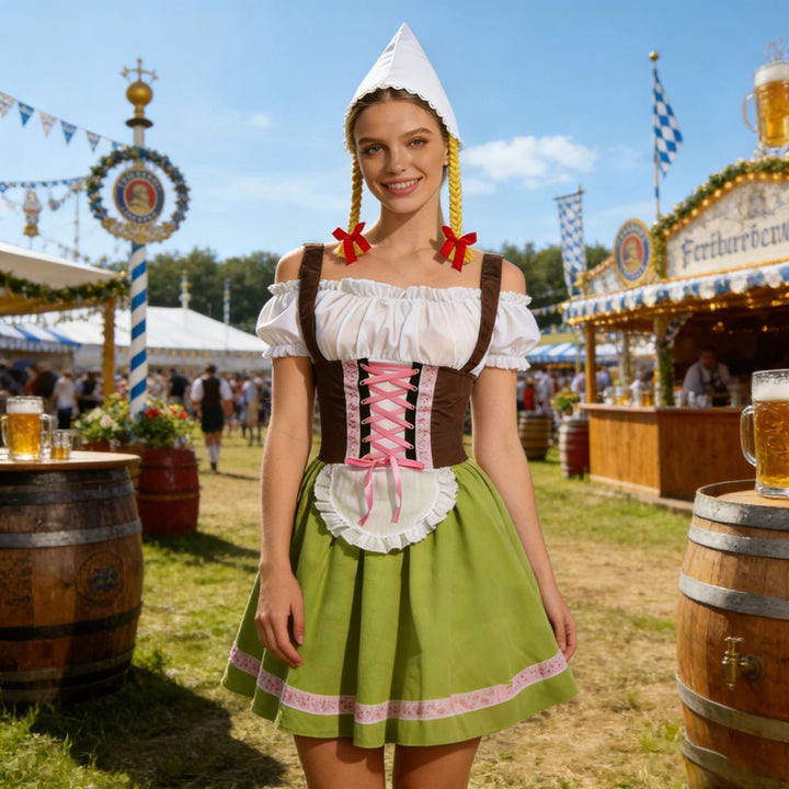 Frontansicht des traditionellen Damen-Dirndl-Kostüms mit Schnürung