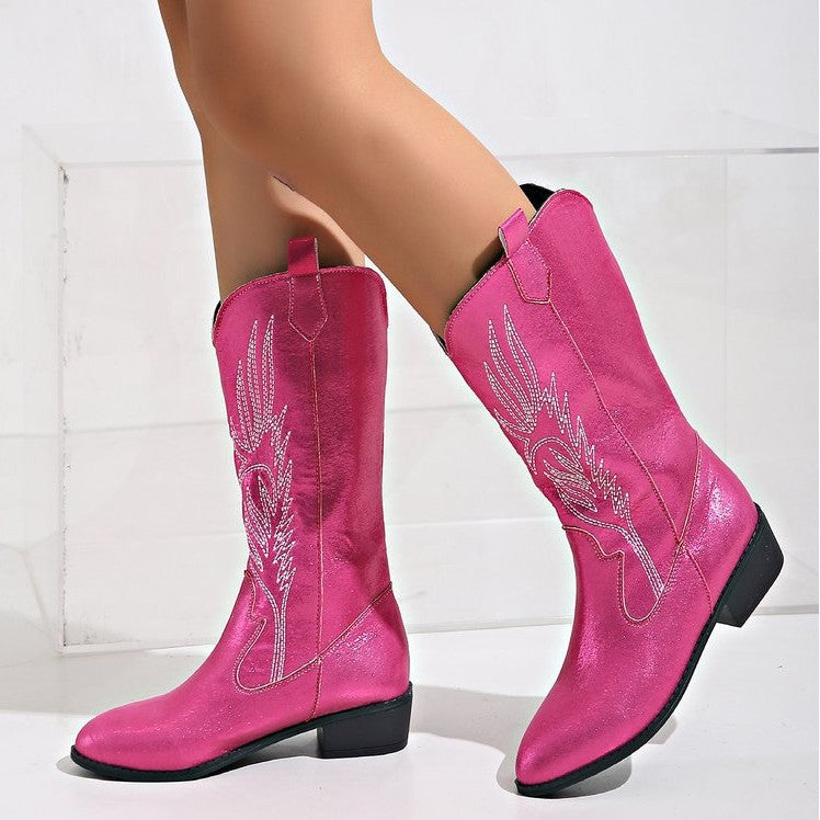Damenstiefel im Westernstil mit strukturiertem Wildleder und stabilem Absatz