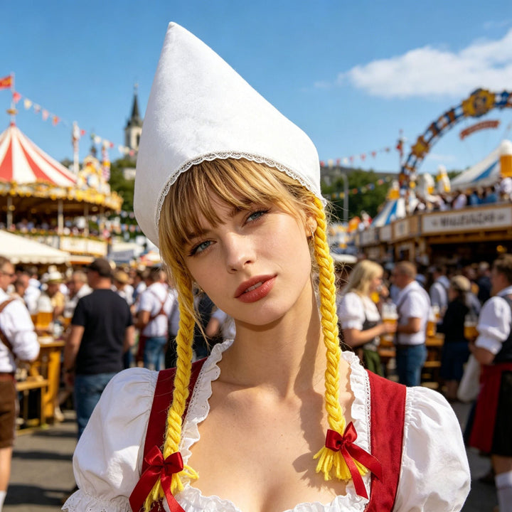 Damen-Trachtenhaube aus Baumwollvelours mit feinem Spitzenrand in der Produktansicht