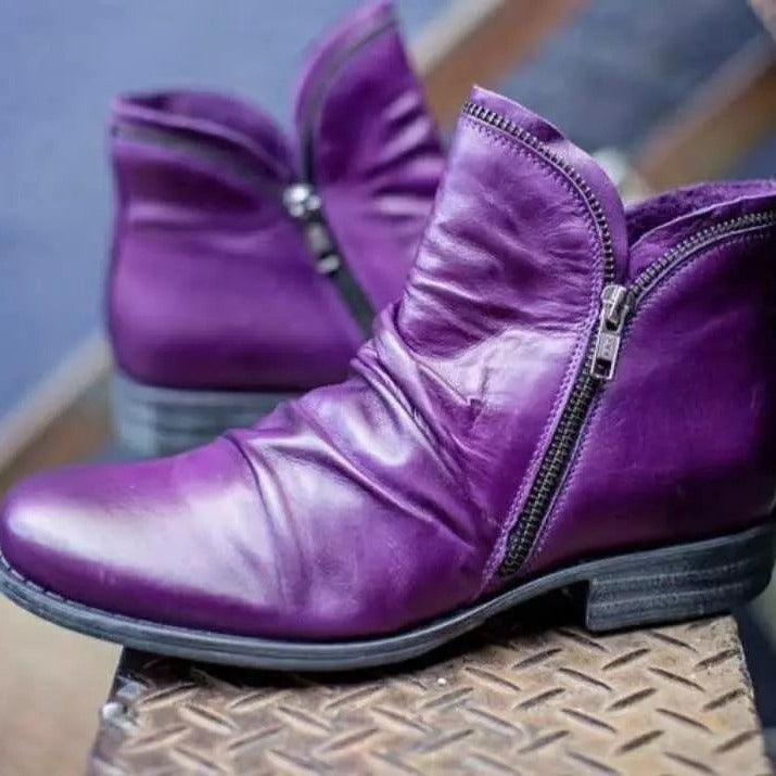 Damen knöchelhohe Lederstiefeletten mit markantem Vintage-Absatz
