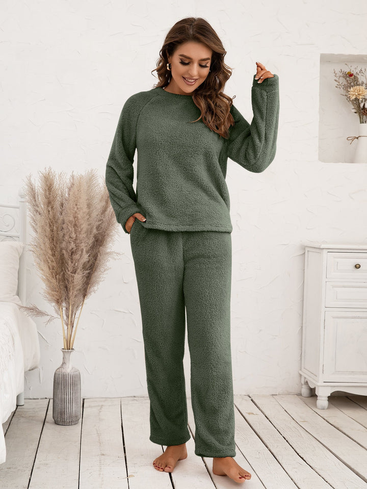 Damen Fleece Pyjama Set Lockerer Schnitt