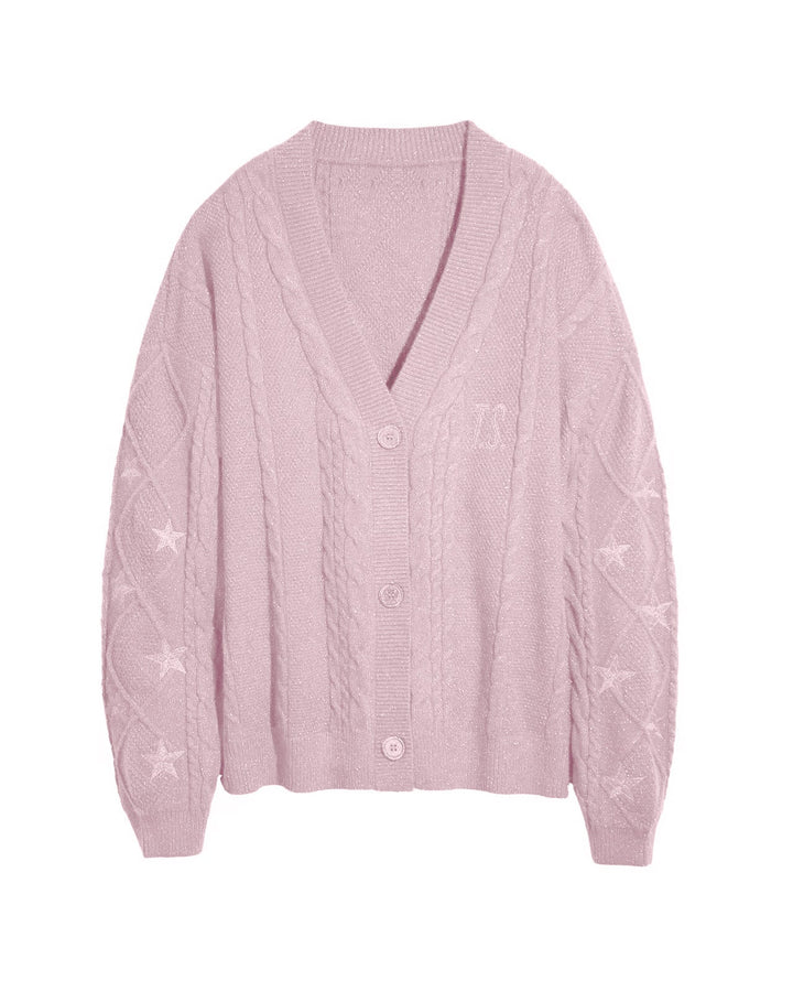 Women's Chunky Knit Cardigan with Cable Pattern and V-Neck