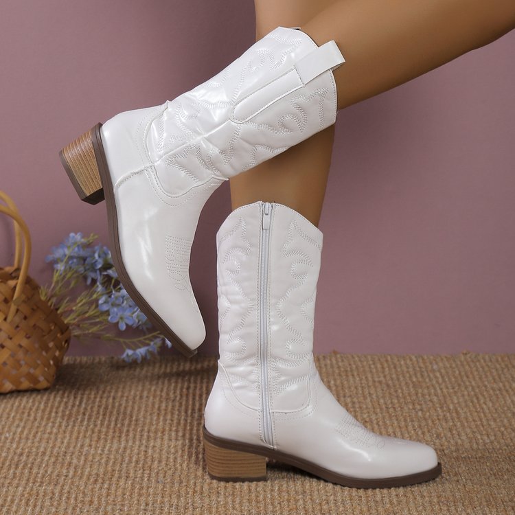 Women's Cowboy Boots with Medium Heel and Zipper