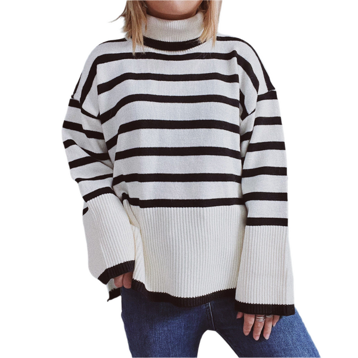 Damen Strickpullover Gestreift Für Herbst Und Winter