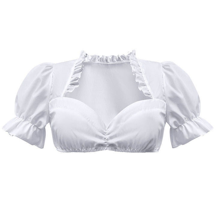 Damen Dirndlbluse Kurz Mit Puffärmeln Und Herzausschnitt