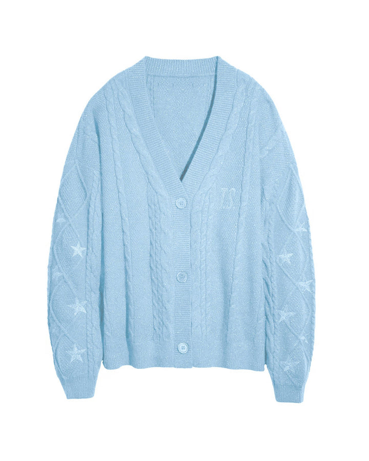 Women's Chunky Knit Cardigan with Cable Pattern and V-Neck