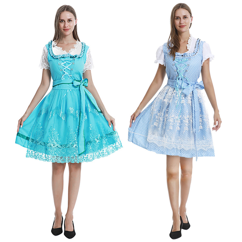 Romantisches Damen-Alpenkleid mit geschnürtem Mieder und Spitzeneinsatz