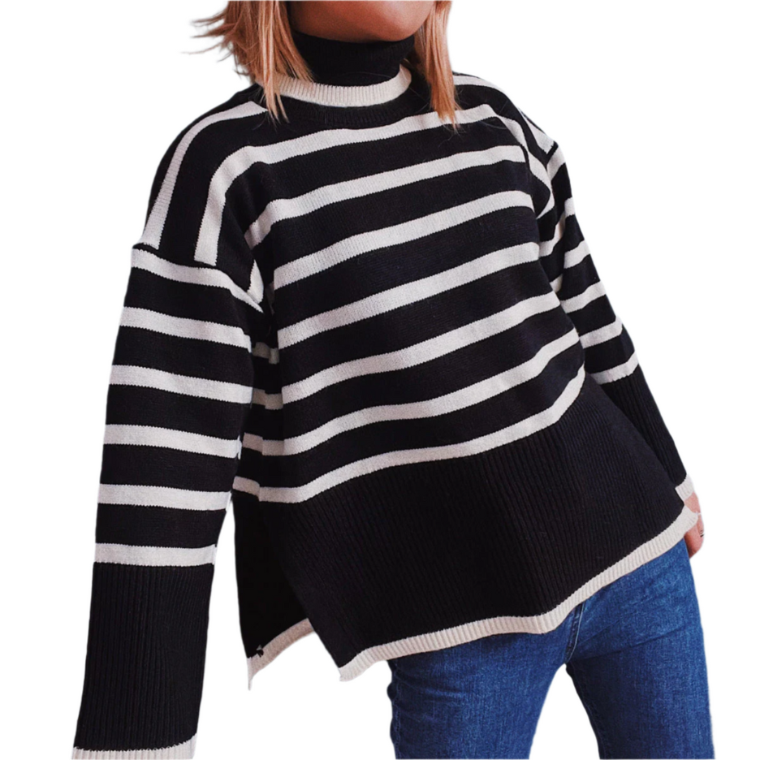 Damen Strickpullover Gestreift Für Herbst Und Winter
