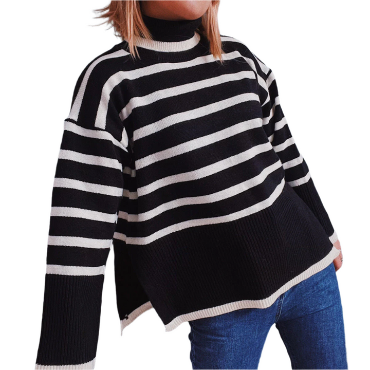 Damen Strickpullover Gestreift Für Herbst Und Winter