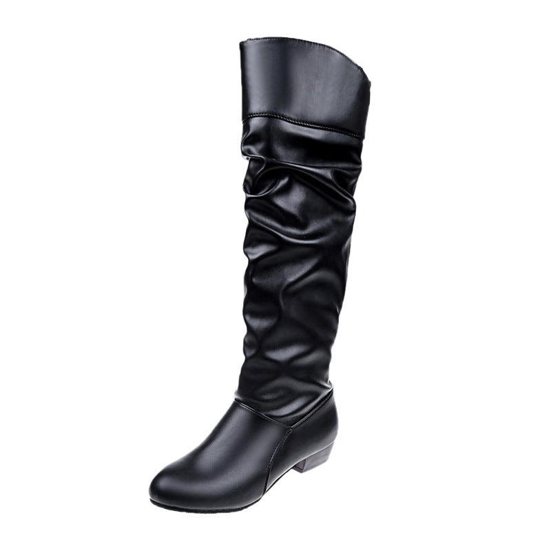 Women's Knee-High Slouch Block Heel Boots