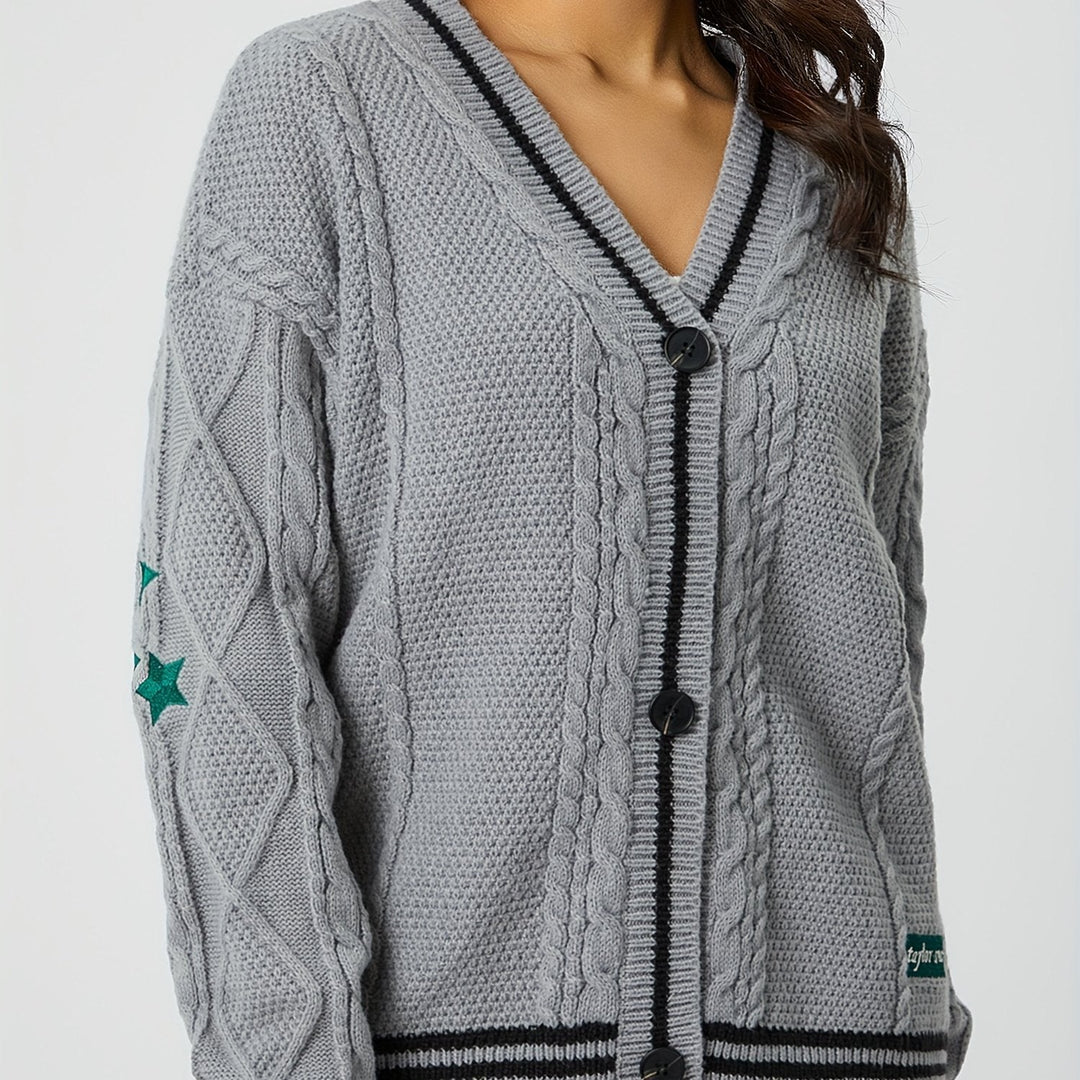 Damen-Cardigan mit markantem V-Ausschnitt und gestrickten Kanten