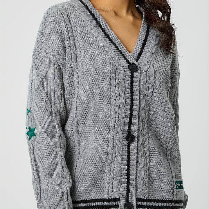 Damen-Cardigan mit markantem V-Ausschnitt und gestrickten Kanten