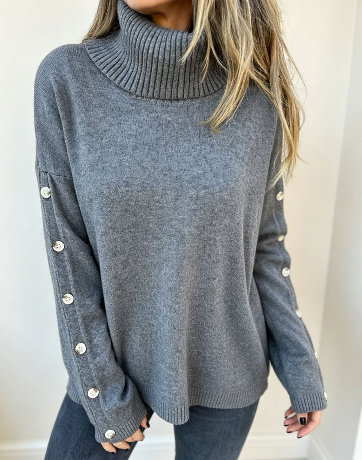 Women's Oversized Turtleneck Sweater With Button Details