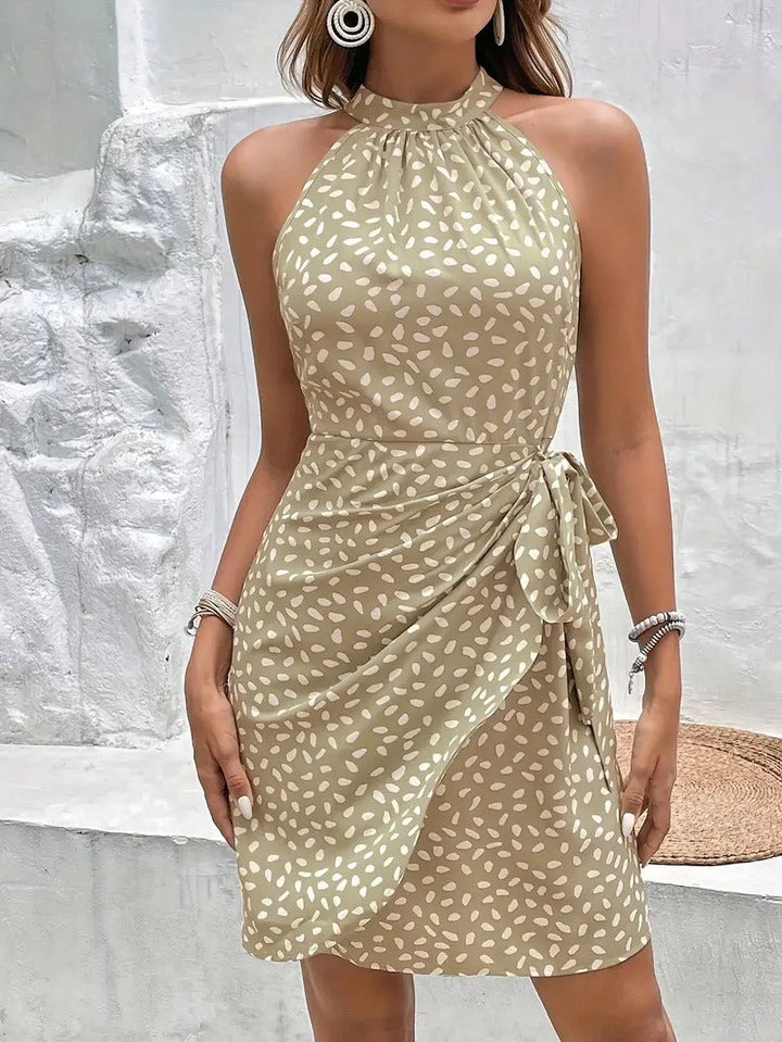 Florales Mini Kleid mit gerafftem Neckholder und Reißverschluss