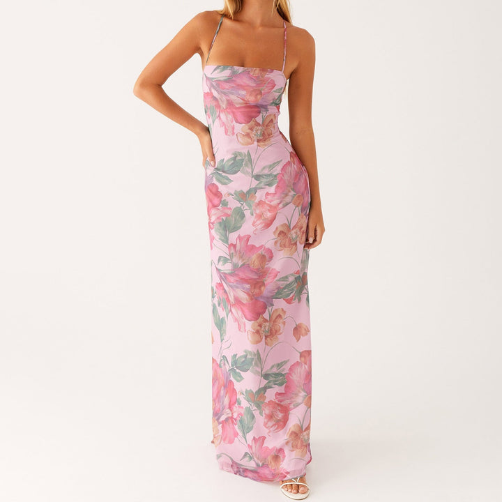 Damen Blumen Maxikleid Sommer Ärmelloses Strandkleid