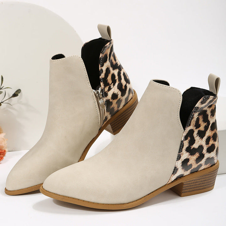 Damen-Chelsea-Stiefeletten mit markantem Leopardenfersendetail