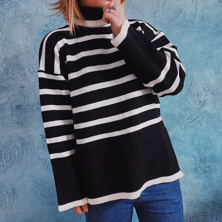 Damen-Strickpullover mit gestreiftem Muster für Herbst und Winter