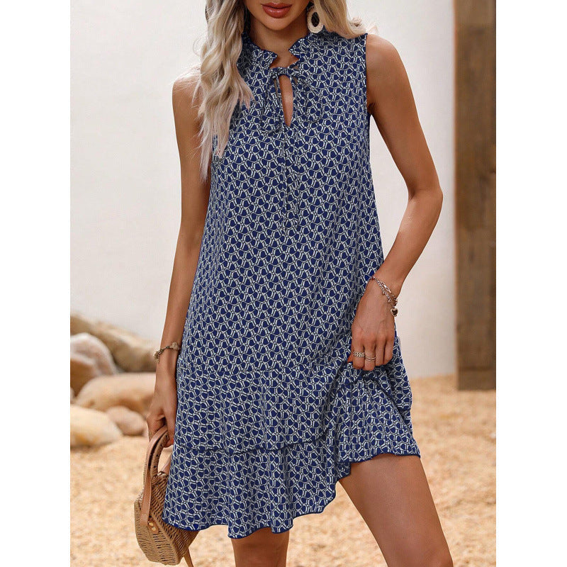 Damen Midikleid Mit Geometrischem Muster Und Schleife